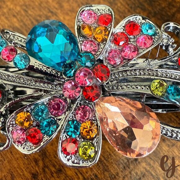 Jeweled Flower Barrette – Colorful Crystal Floral Design - Picture 8 of 9